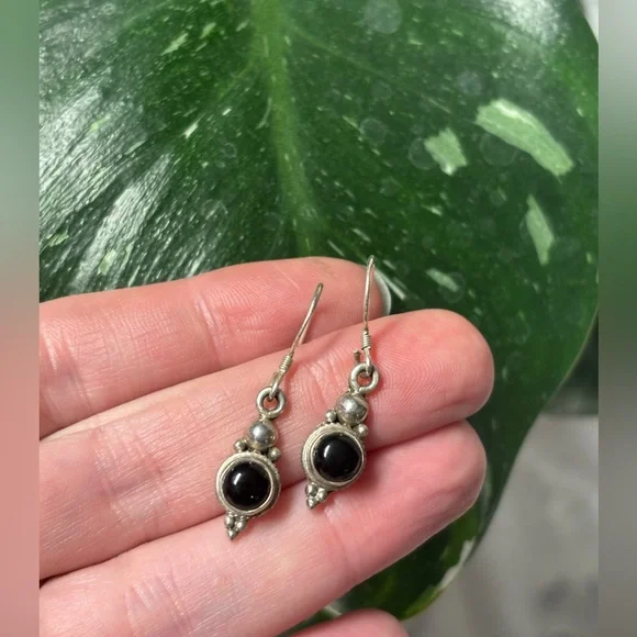 Sterling Silver Black Onyx Drop Earrings – 925 - Picture 1 of 3